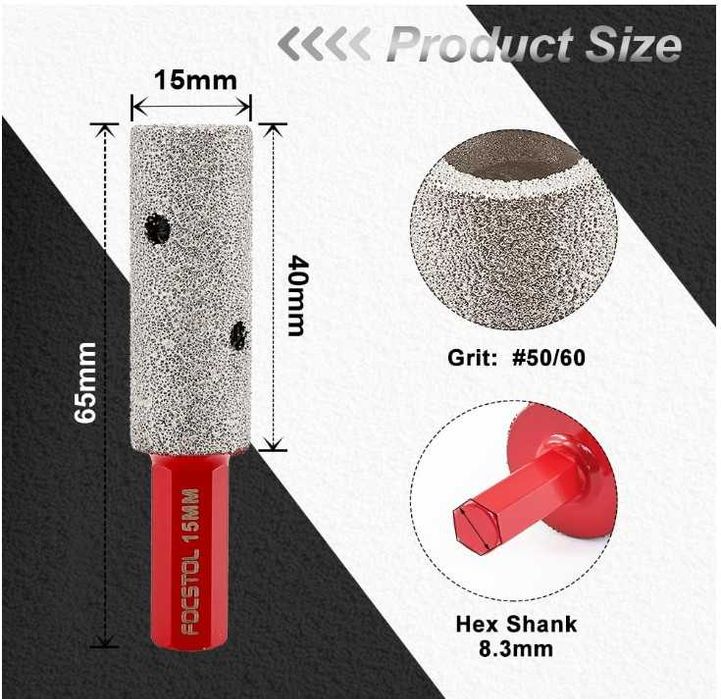 Diamentowy frez palcowy do gresu 15mm FOCSTOL