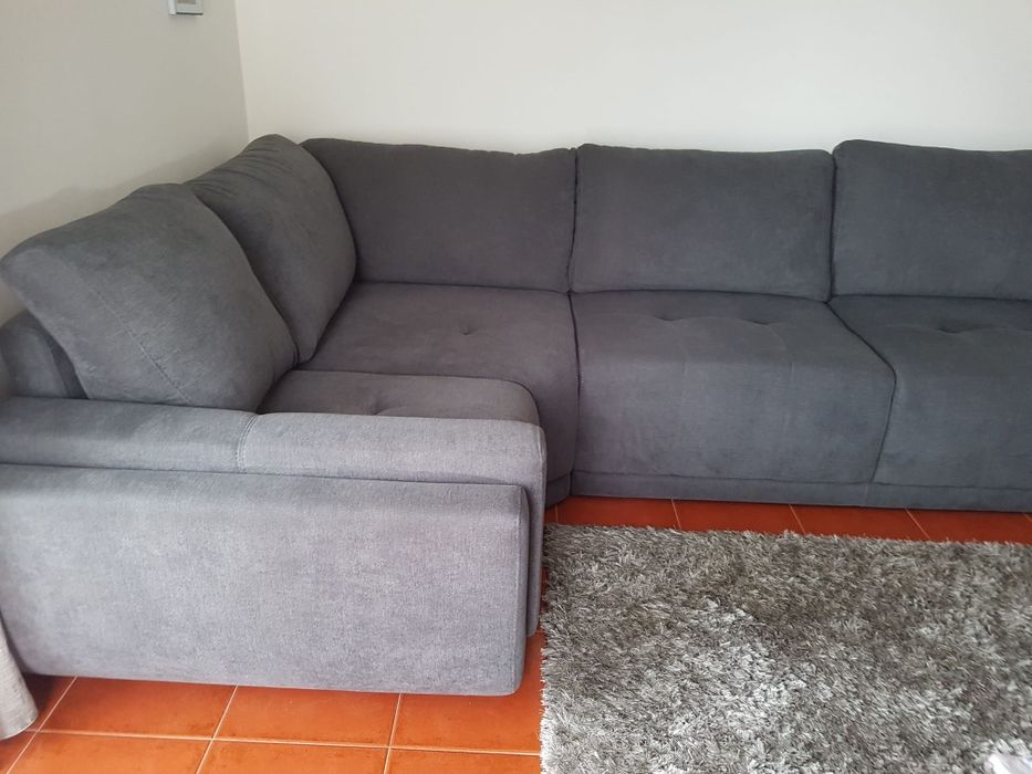 Sofá de Canto Grande em Tecido Cinza