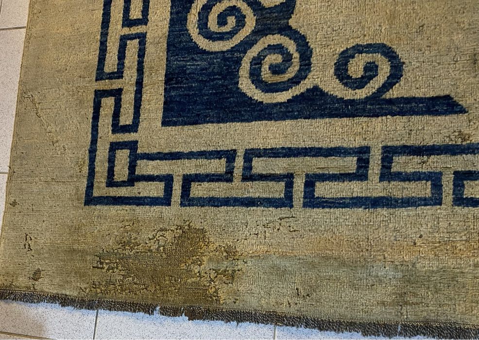 Tapete Persa, feito à mão, amarelo/dourado e azul marinho
