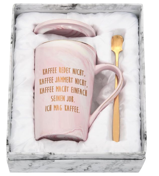 Joymaking Marmurowy kubek do kawy z pudełkiem upominkowym 400ml różowy