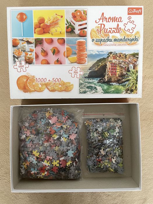 Puzzle Mandarynkowy kolaż + Riomaggiore, Trefl, 1000 + 500