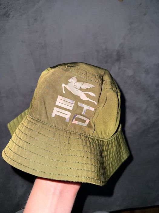 Oryginalny kapelusz Etro Milano bucket hat khaki oliwkowy pegaz
