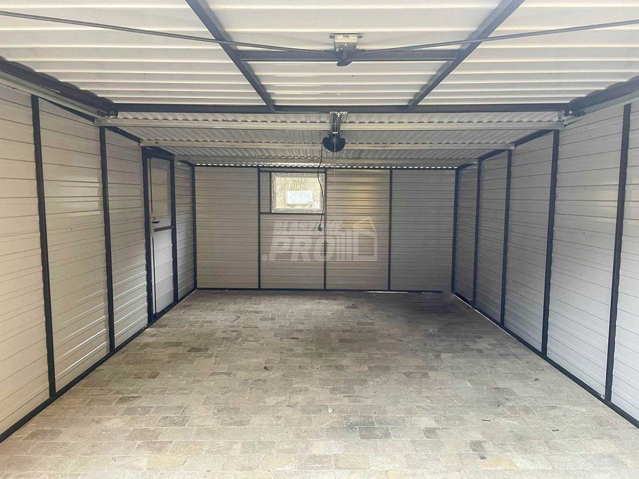 Garaż blaszany 4x6m Brama uchylna okno antracyt dach spad w tył GP480