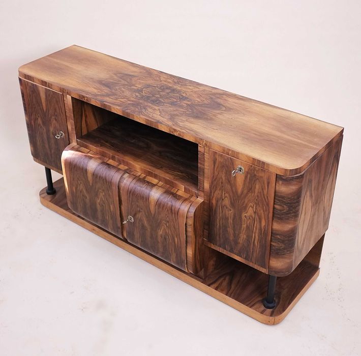 ART DECO, mała komoda, barek, RTV retro, vintage, orzech, renowacja