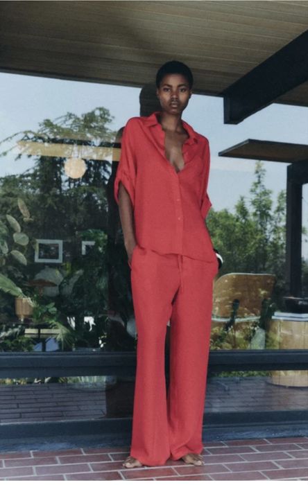 Костюм в піжамному стилі червоний zara