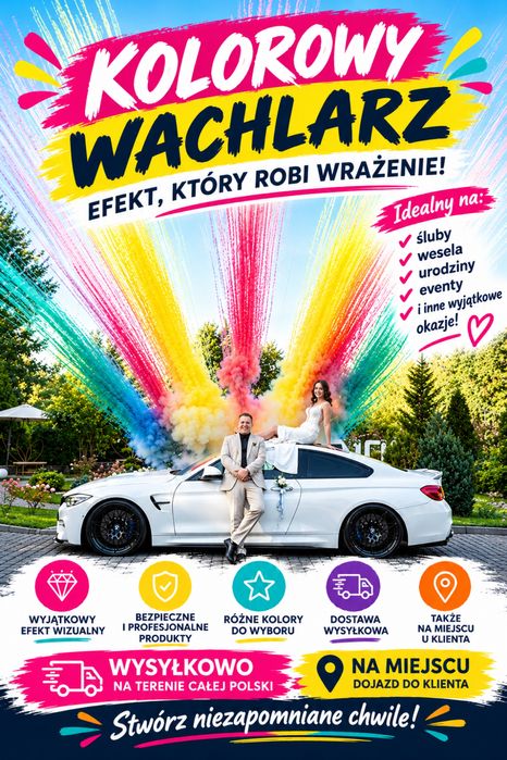 Pieotechnika - Wachlarz Kolorowego dymu - Atrakcja Weselna - Fajerwerki dymne  - WYSYŁKA EFEKT WOOOWWWWW