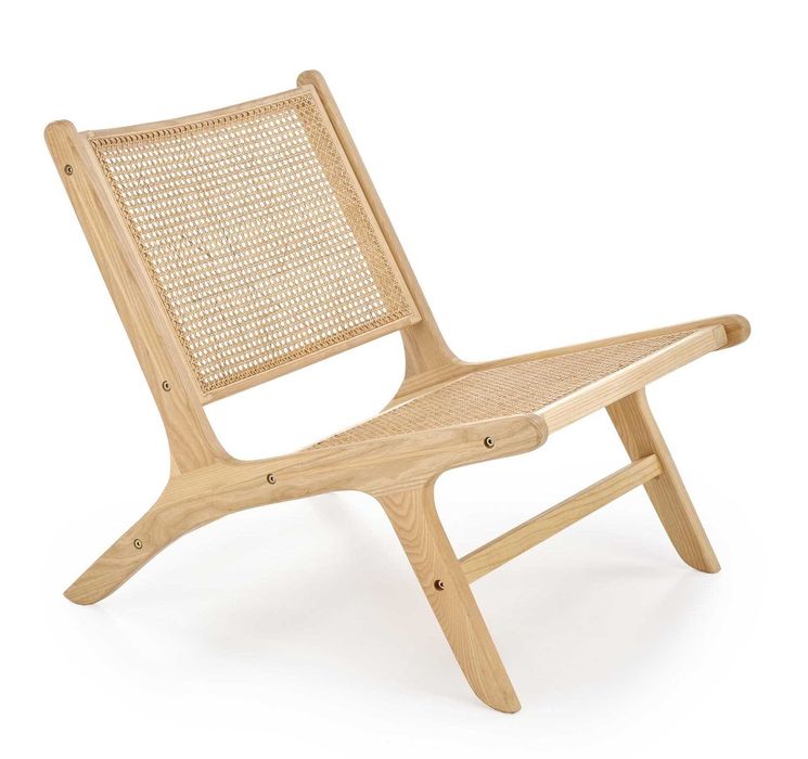 Fotel wypoczynkowy drewniany, rattan naturalny FODEN 2 boho