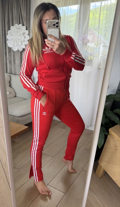 Adidas Orginals Superstar Track - damskie spodnie dresowe, zip, czerwień M/L