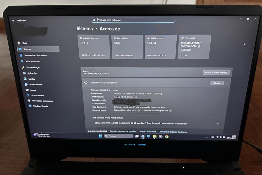 Portátil ASUS TUF Gaming FX505GE i7 16Gb RAM