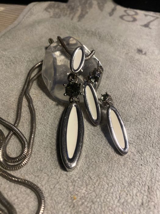 Длинная цепь с кулоном и серьги, Сваровски