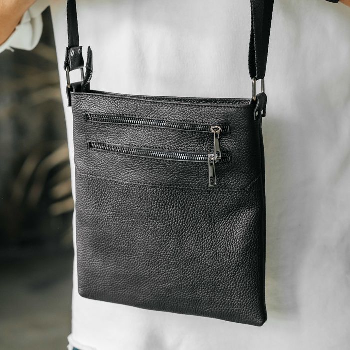 Чоловіча сумка шкіряна Chicago Чорна зерниста