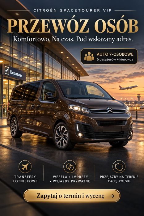 Wygodny przewóz osób Citroënem SpaceTourerem VIP — do 6 pasażerów plus kierowca.