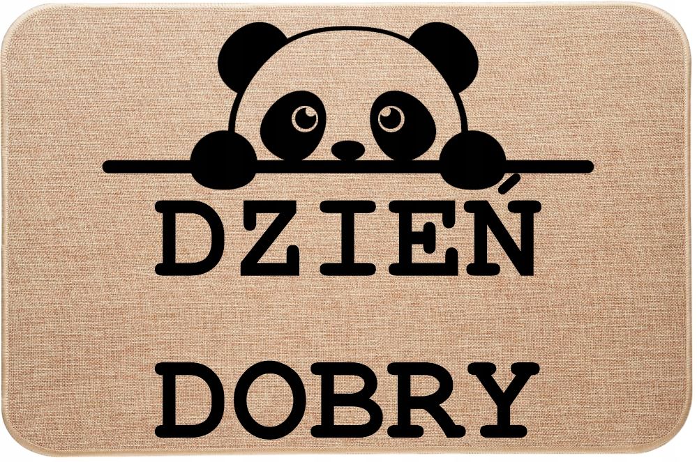 Wycieraczka lniana pod drzwi Słodka Panda Dzień dobry