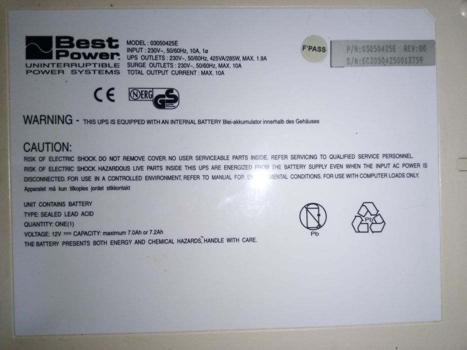 Перетворювач напруги -12В на ~220В UPS Patriot 425