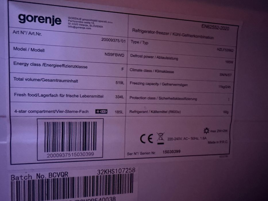 Lodowka Gorenje dwu drzwiowa