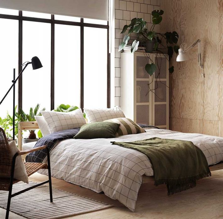 Nowa IKEA VITKLOVER 240x200 Pościel Komplet Pościeli Wiskoza Kratka