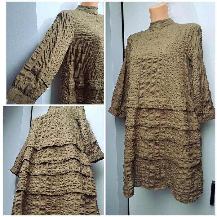 Envii r.S/M sukienka khaki wojskowa zieleń puff sleeve dress capers