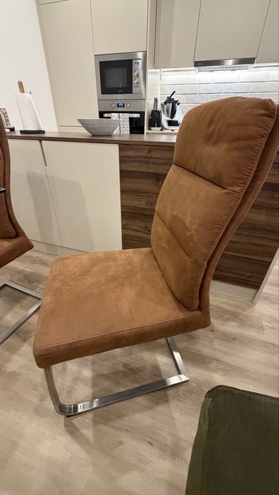 Conjunto de 6 Cadeiras de Jantar Cantilever em Microfibra Conhaque