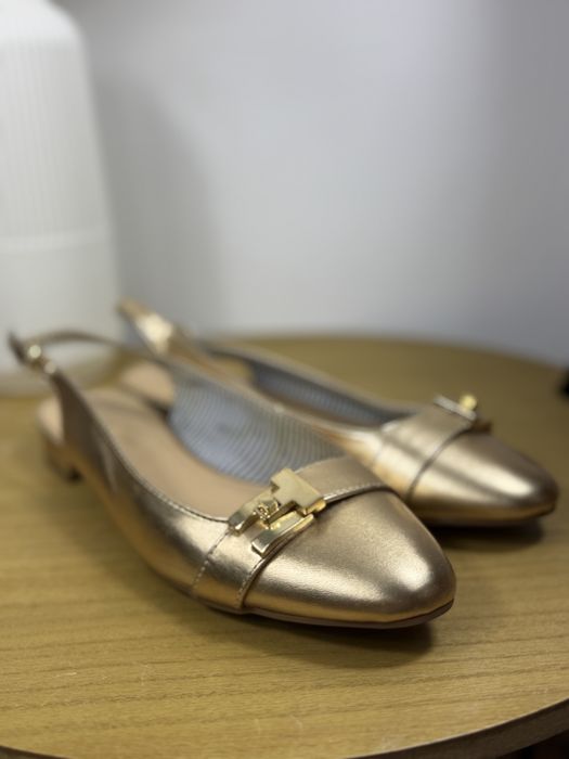 Tommy Hilfiger buty balerinki damskie z odkrytą Piętą złote rozmiar 38,5