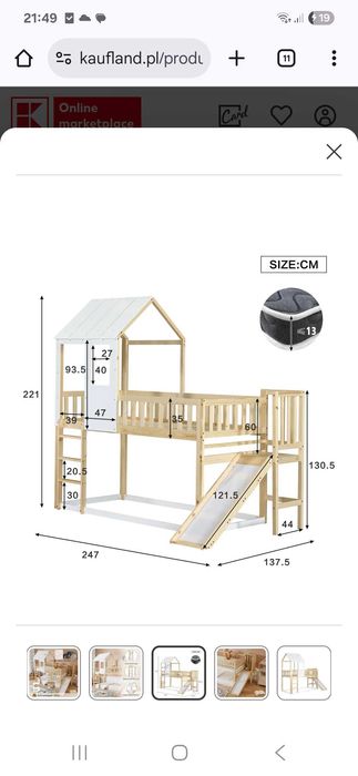 Łóżko piętrowe domek ze zjeżdżalnią