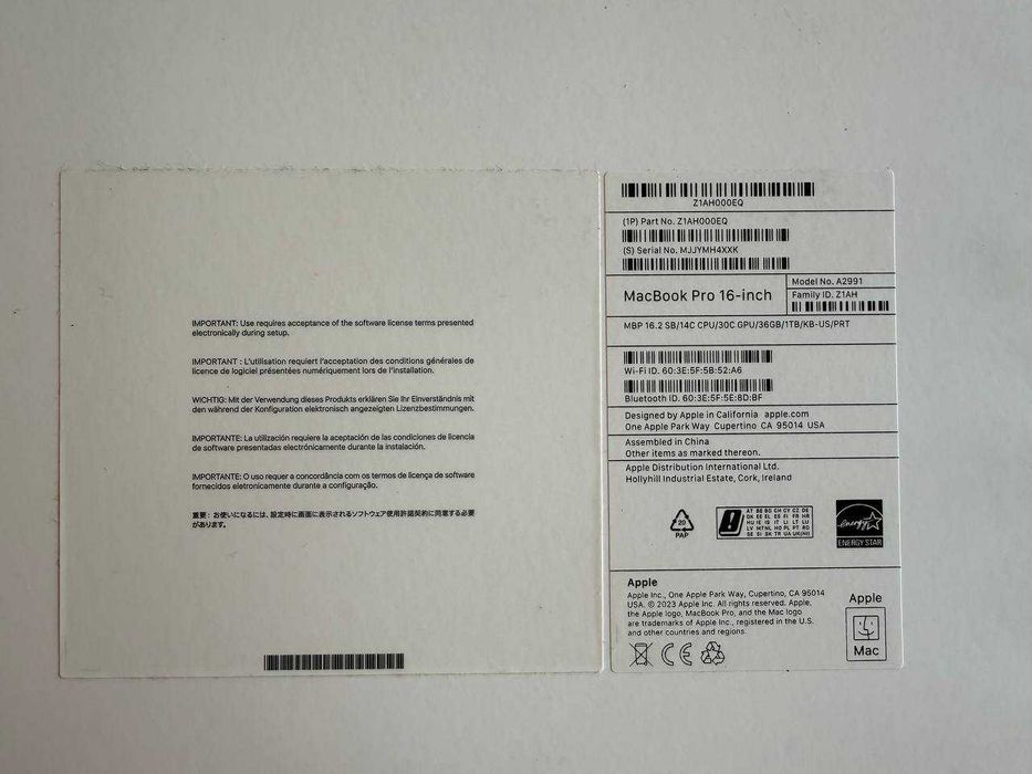 Macbook Pro M3 Max 16.2 1TB 36GB RAM