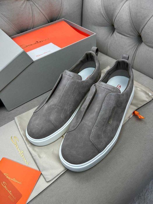 Мужские кожаные кроссовки Santoni замшевые кеды Сантони ob423
