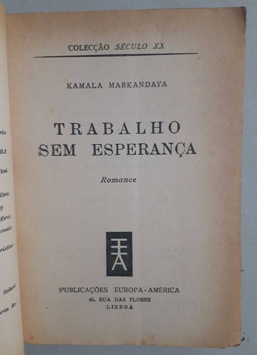 Livro PA-2 -Kamala Markandaya - Trabalho Sem Esperança