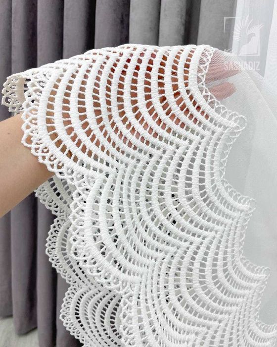 Тюль з вишивкою по низу на основі бамбука,для залу, спальні, вітальні