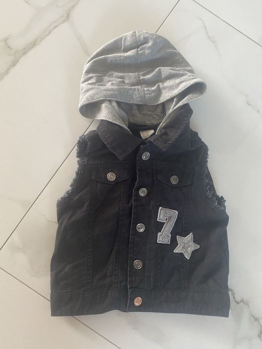 Jeansowa kamizelka z odpinanym kapturem h&m 86