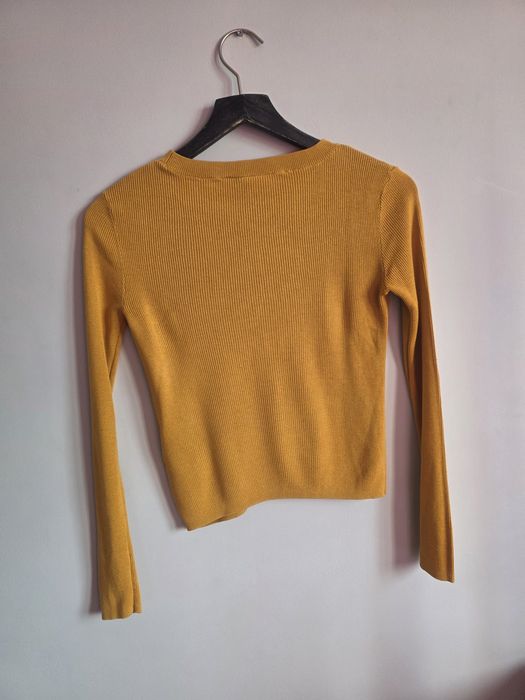 H&M Sweter Dopasowany Prążkowany Musztardowy Żółty S Wiskoza