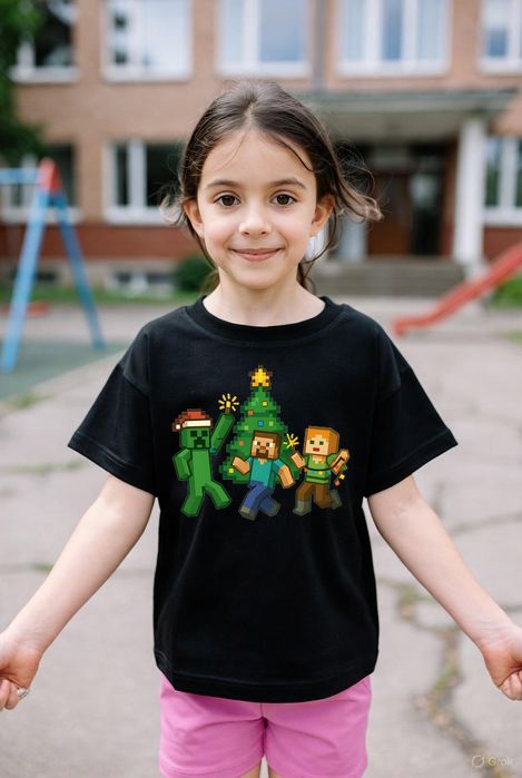 Koszulka dziecięca czarna creeper w minecraft prezent święta 116