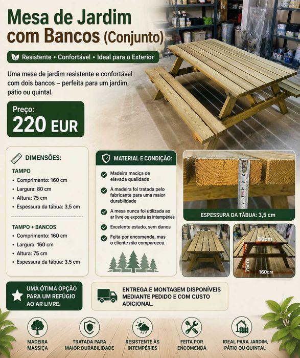 Mesa de jardim com bancos (conjunto)
