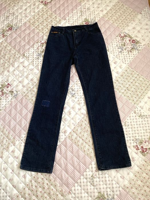 Granatowe proste jeansy S 36 elastyczne basic