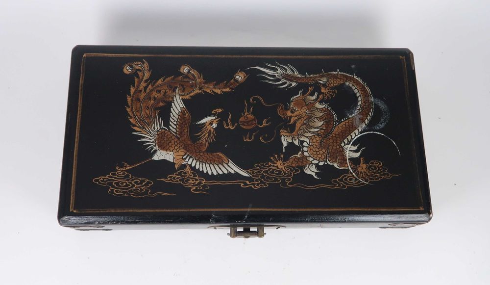 Ábaco Chines em caixa de madeira com dragão e fênix - China