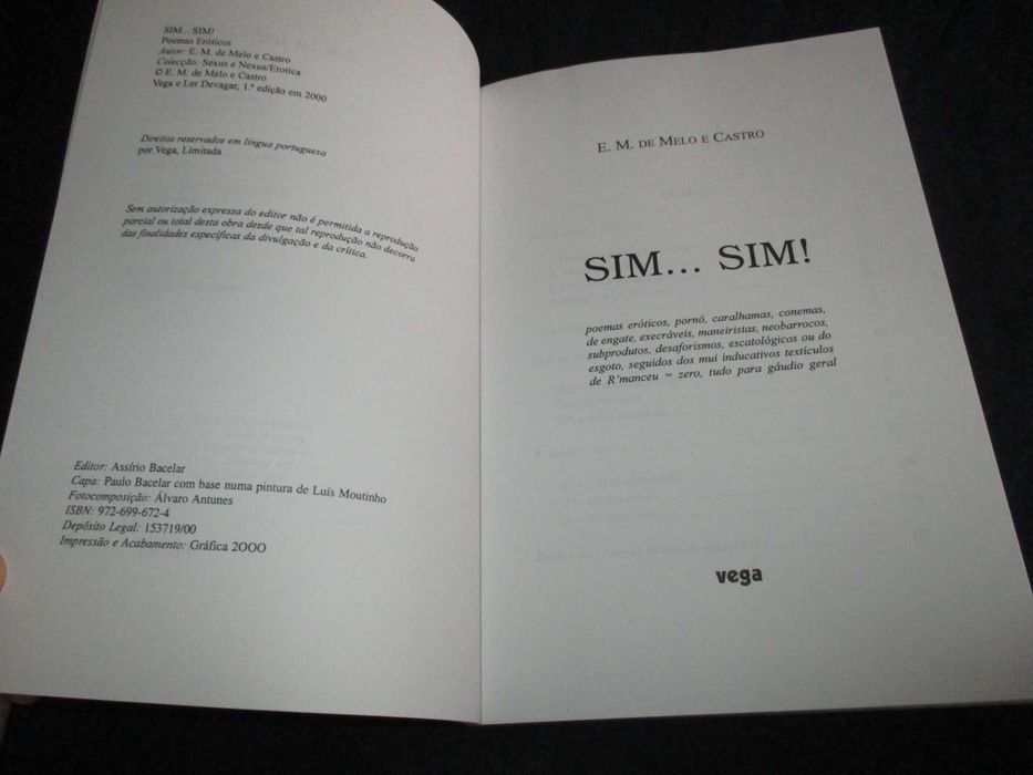 Livro Sim... Sim! Poemas Eróticos Melo e Castro