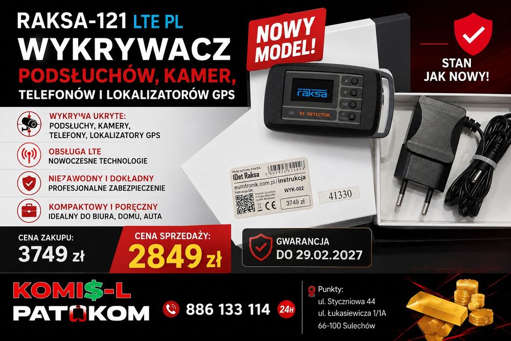 Raksa 121 LTE PL  wykrywacz podsłuchów lokalizatorów GPS..Jak nowY na gwarancji.. PAT-KOM