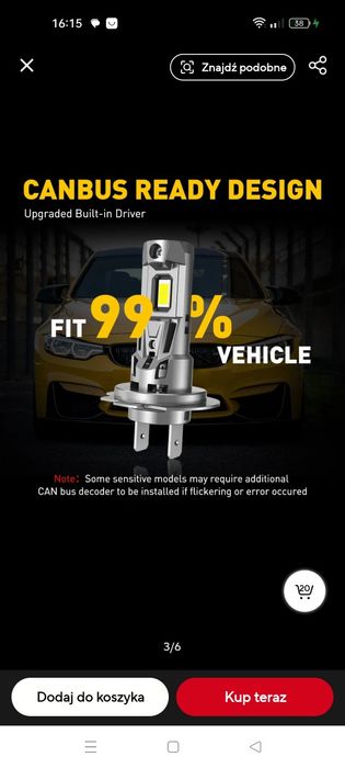 H7 żarówki samochodowe LED 2 szt. Canbus LED Auxito 2200 lumenów.