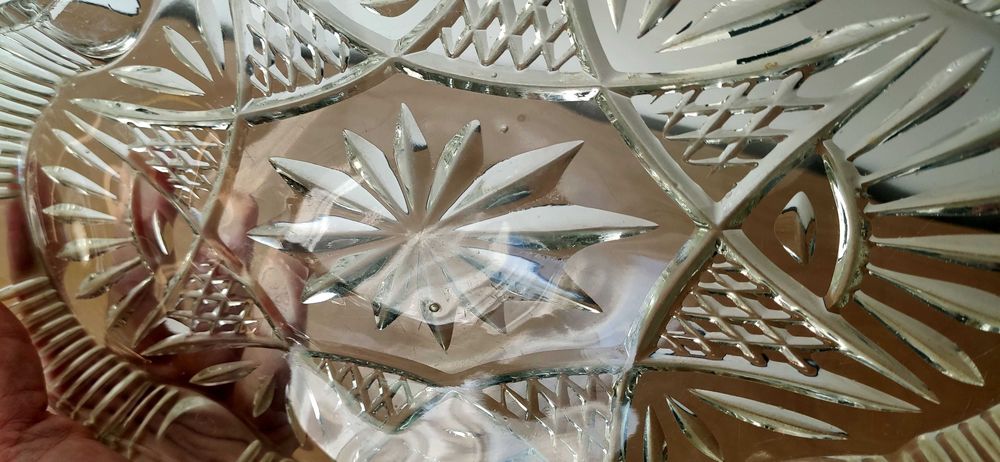 Patera płaska szklana ozdobny szlif stara vintage