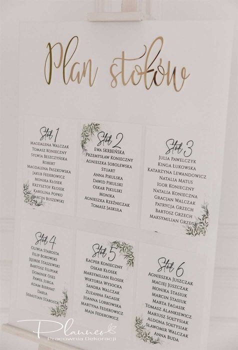 Tablica elegancka Plan Stołów z lustrzanymi napisami