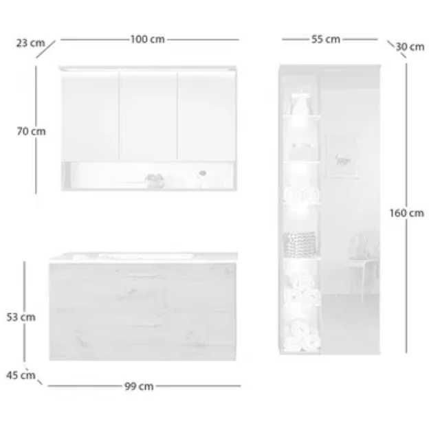 Łazienkowy zestaw mebli 3-częściowy