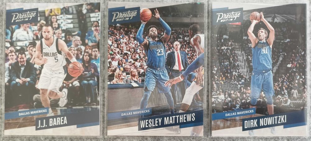 3 karty NBA 2017-18 Prestige Nowitzki Barea Matthews Dallas Mavericks