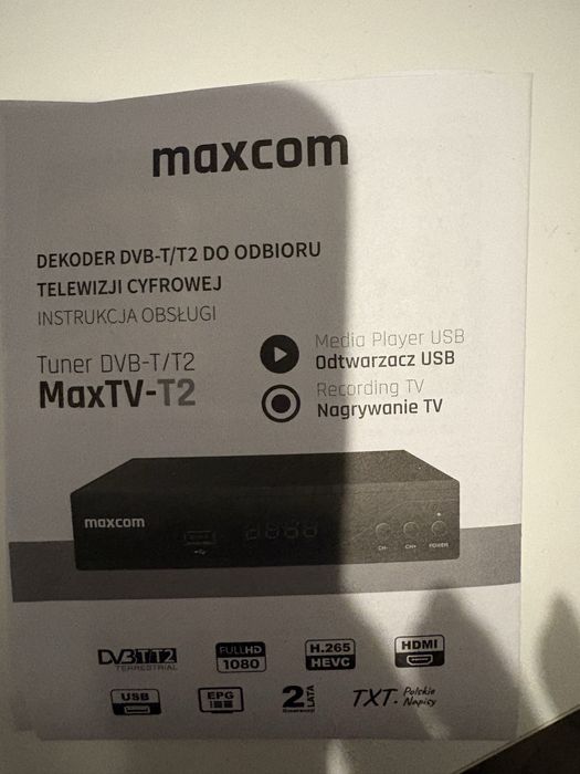 Dekoder tuner DVB-T/T2 do odbioru telewizji cyfrowej