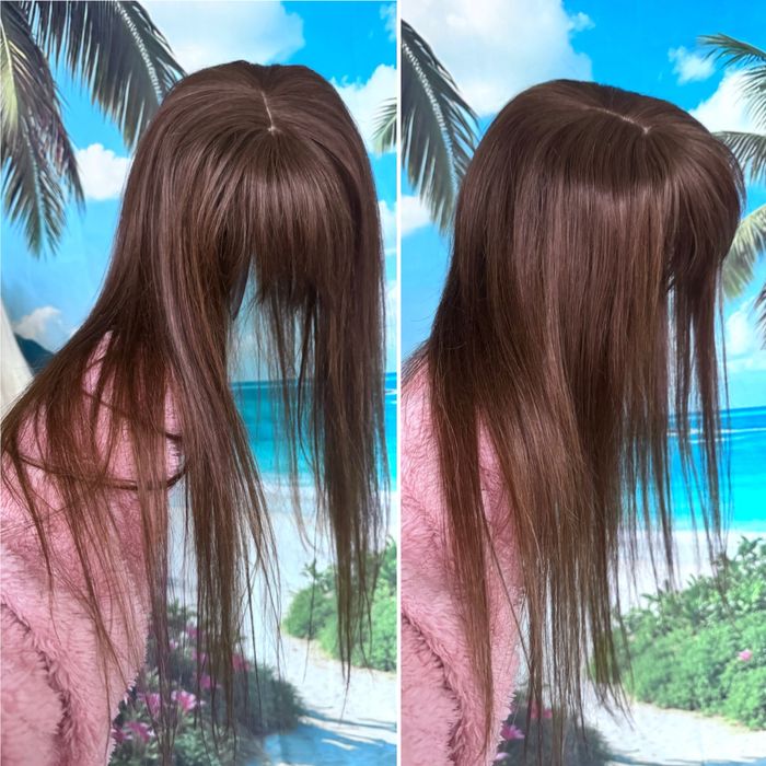 Натуральная накладка имитация кожи славянские волосы каштан 55см 110гр