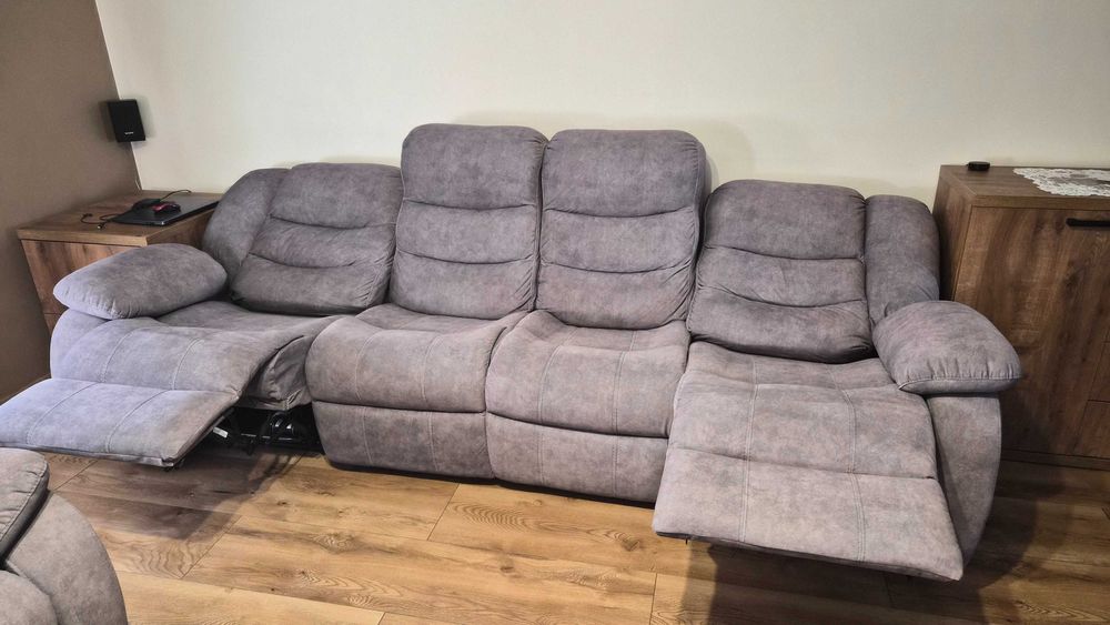 Komplet wypoczynkowy sofa 4 osobowa + fotel z funkcją relax