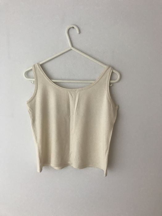 Kremowy krótki crop top bez rękawów z kryształkami vintage