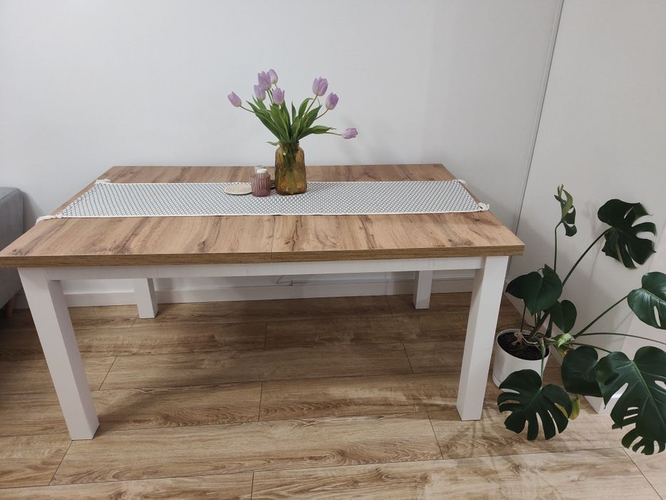 Nowoczesny, duży stół rozkładany + 4 krzesła | Styl skandynawski | IDE