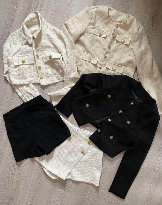 Піджак твідовий шорти юбка твідова новий молочний беж чорний хс с м