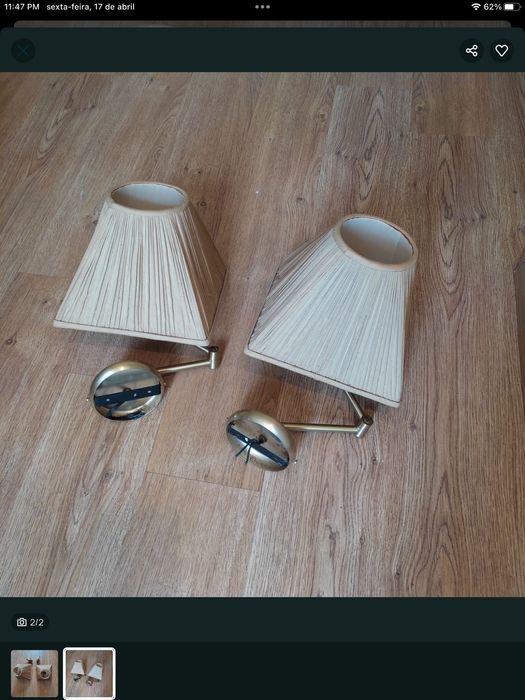 Apliques em latao articulaveis com abat jour em seda selvagem