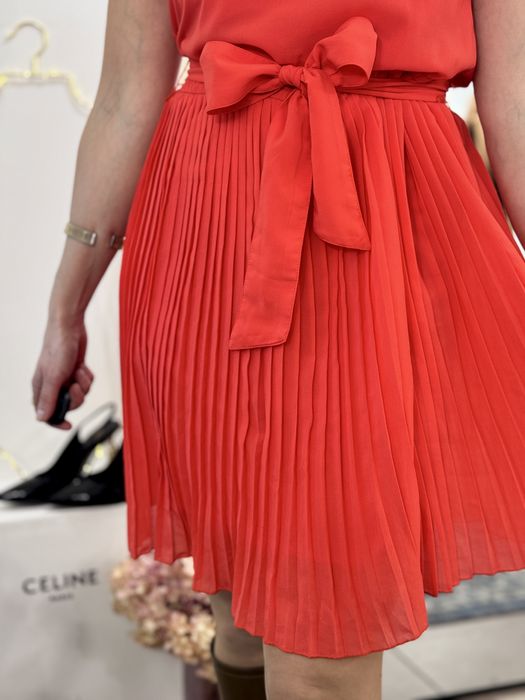 Czerwona sukienka plisowana ESPRIT 36 S Nowa kokarda elegancka święta