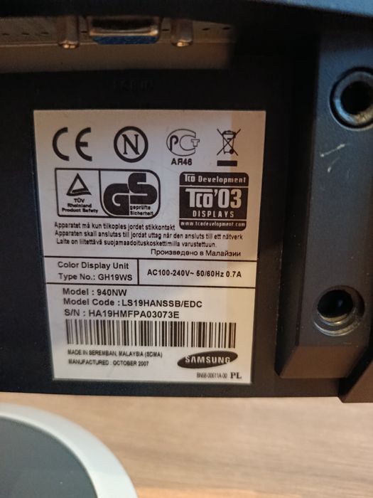Monitor Samsung 19" SyncMaster 940NW